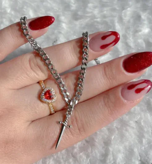 Heart Ring and Dagger Pendant Bracelet Set (One Set)
