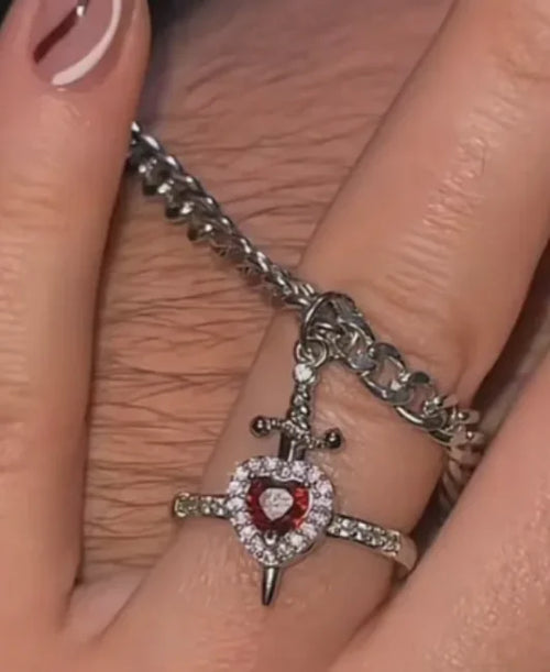 Heart Ring and Dagger Pendant Bracelet Set (One Set)